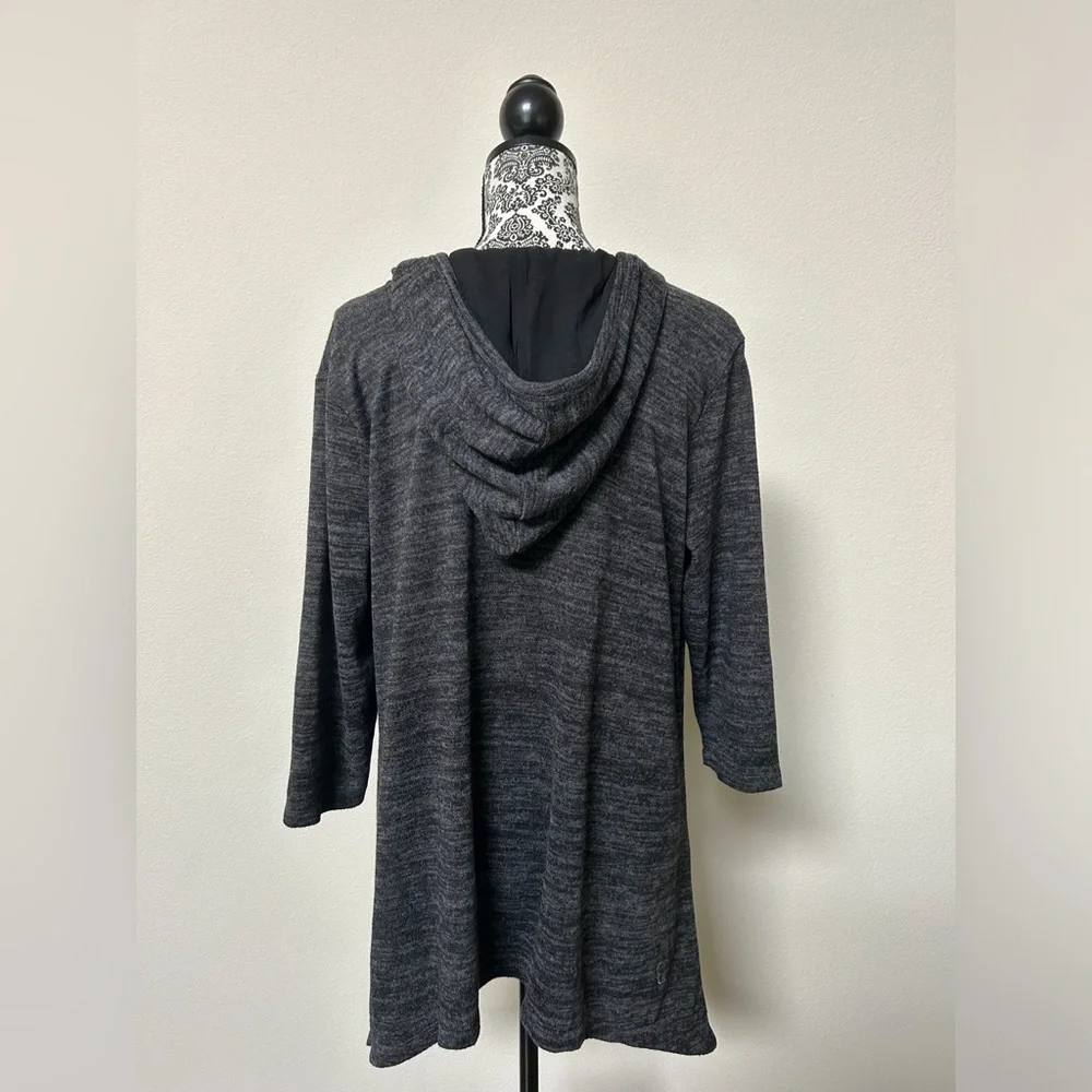 LOGO by Lori Goldstein Charcoal Knit Hooded Asymmetric Tunic Top L - Picture 4 of 6